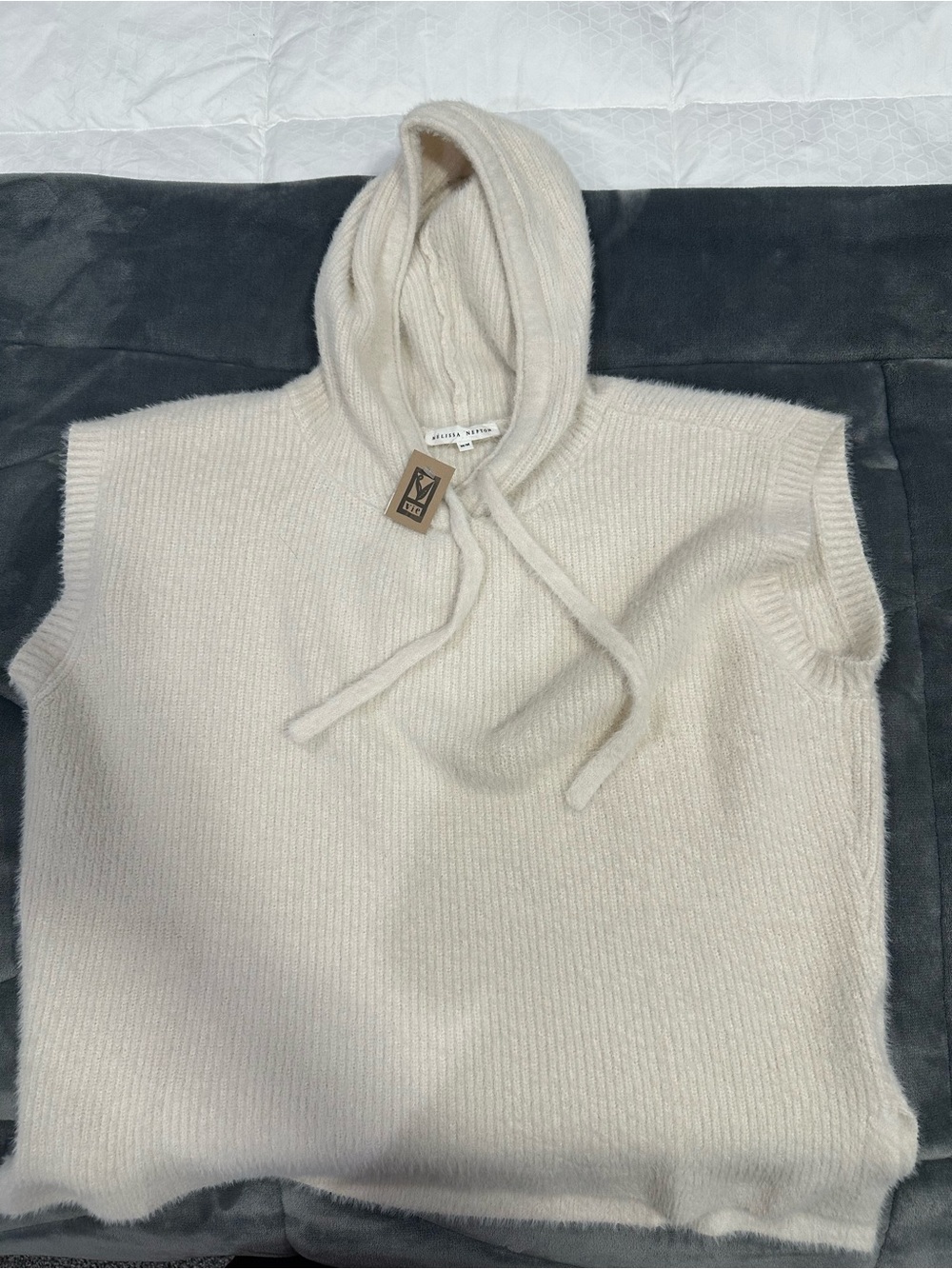 MELISSA NEPTON Cream Sleeveless Hooded Rib Knit Sweater